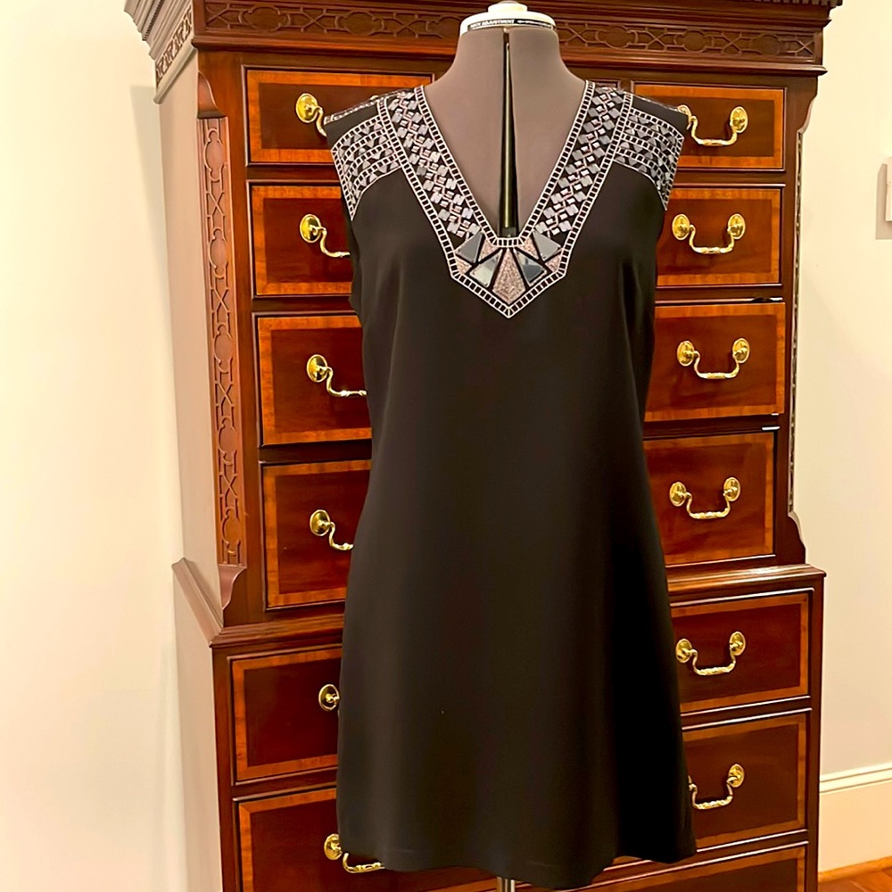 BCBG MaxAzria Bead Embellished Black Party Dress